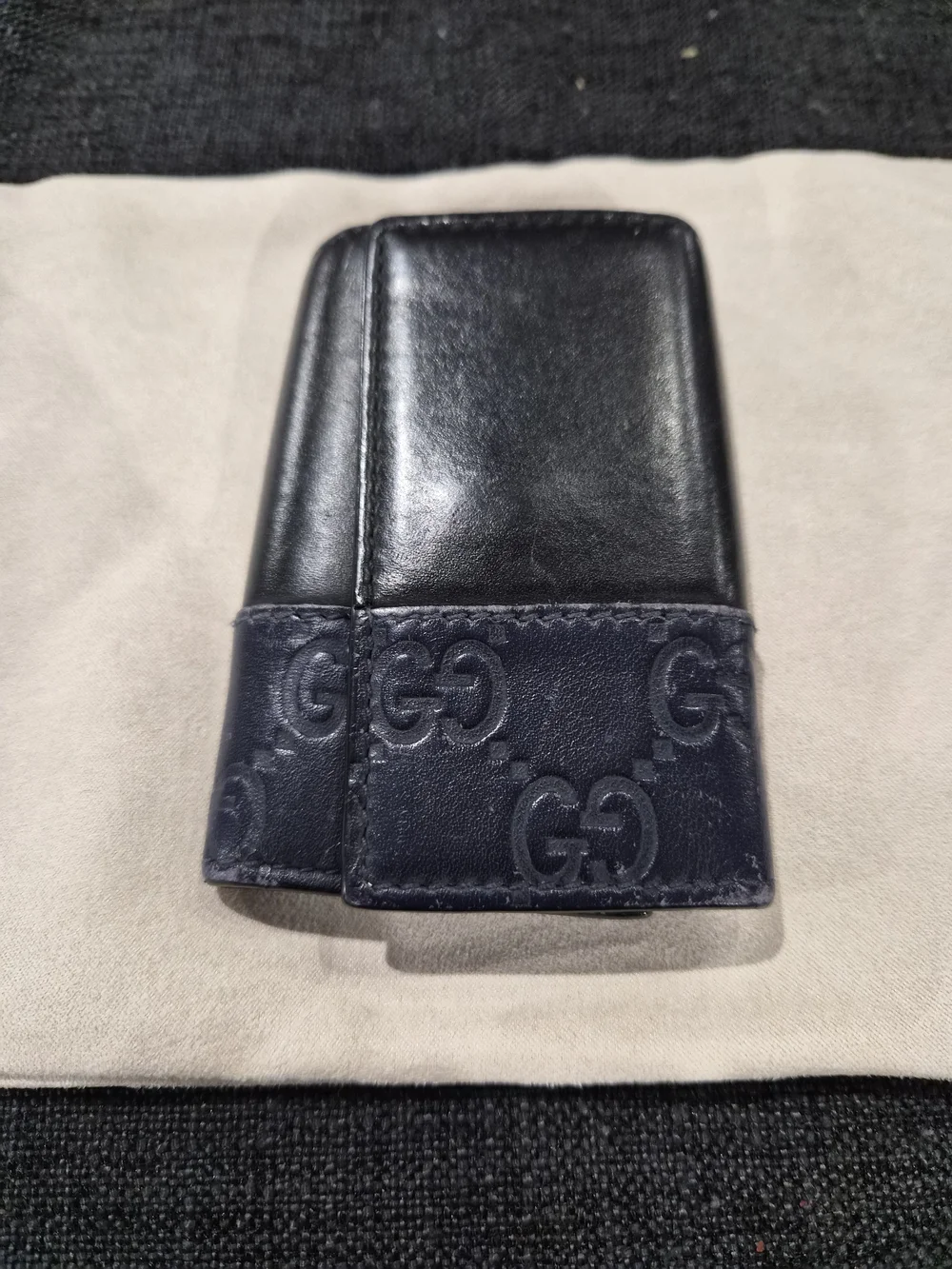 Gucci Black & Navy Embossed GG Leather Key Holder